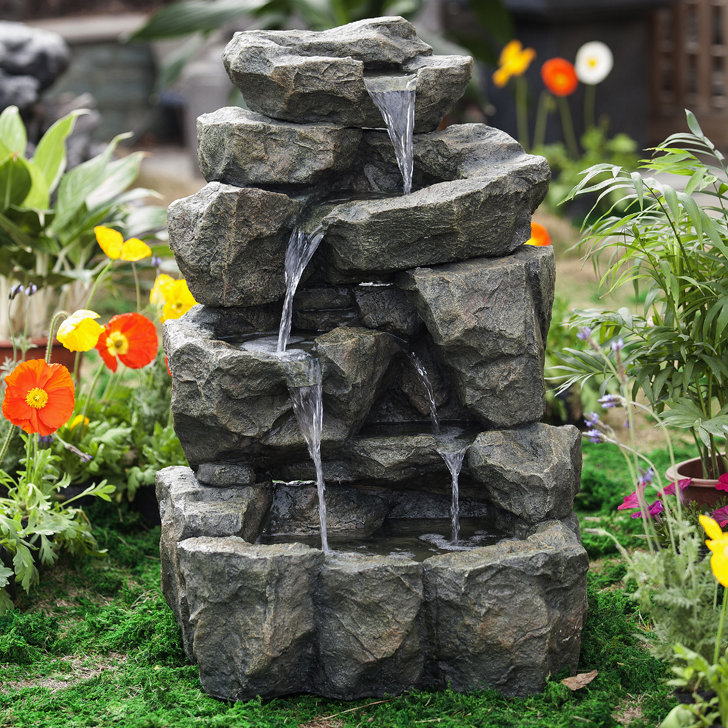 Jeco Inc. Resin/Fiberglass Rock Waterfall Water Fountain Wayfair